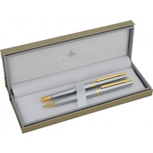 Steelpen Slim Dolma & Tükenmez Kalem Seti Krom Altın 8131