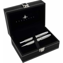 Steelpen 2722 World Dolma Tükenmez Kalem Seti Mat Krom Parlak Halka Desenli