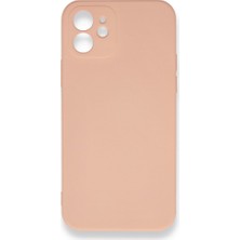 Dtech  Apple iPhone 12 Kamera Korumalı Kılıf Silikon Içi Kadife Nano - Pudra