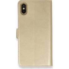 Nevarium Apple iPhone Xs Max Kılıf Kapaklı Cüzdan Standlı - Gold