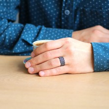 Tesbihane Gri Renkli 1000 Ayar Gümüş Trabzon El Örmesi Kazaz Yüzük