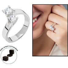 Tesbihane Starlight Diamond Pırlanta Montür Asimetrik 925 Ayar Gümüş Kadın Çifttaş Yüzük