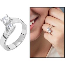 Tesbihane Starlight Diamond Pırlanta Montür Asimetrik 925 Ayar Gümüş Kadın Çifttaş Yüzük