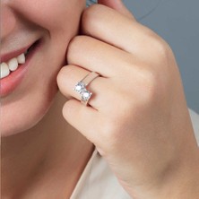 Tesbihane Starlight Diamond Pırlanta Montür Asimetrik 925 Ayar Gümüş Kadın Çifttaş Yüzük