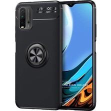 Microcase Xiaomi Redmi 9t Focus Serisi Yüzük Standlı Silikon Kılıf - Siyah