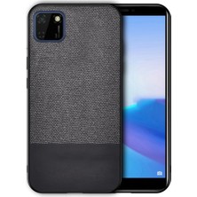 Microcase Huawei Y5P - Honor 9s Fabrik Serisi Kumaş ve Deri Desen Kılıf - Siyah