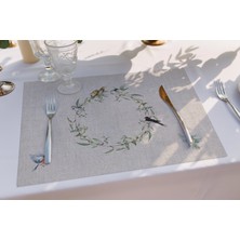 Adawall Home Kuşlu Bahçe Kumaş Amerikan Servis 4'lü Set 35X50CM