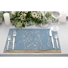 Adawall Home Mavi Bahçe Kumaş Amerikan Servis 4'lü Set 35X50CM