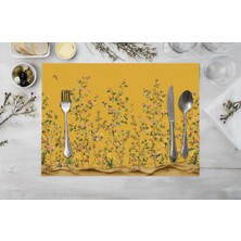 Adawall Home Sarı Bahçe Kumaş Amerikan Servis 4'lü Set 35X50CM