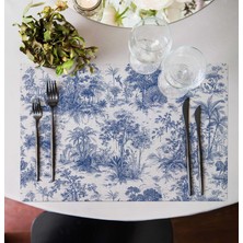 Adawall Home Mavi Saklı Bahçe Kumaş Amerikan Servis 4'lü Set 35X50CM