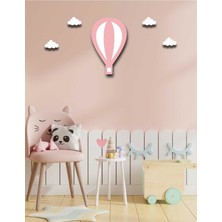 Hellove Pembe Balon Duvar Süsü+ 4 Mini Bulut Ahşap Duvar Dekoru