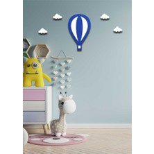 Hellove Mavi Balon Duvar Süsü+ 4 Mini Bulut Ahşap Duvar Dekoru