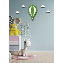 Hellove Yeşil Balon Duvar Süsü+ 4 Mini Bulut Ahşap Duvar Dekoru