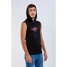 Raf Coll Unisex Ön Dijital Baskılı Kapşonlu Kolsuz Siyah T-Shirt