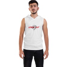 Raf Coll Unisex Ön Dijital Baskılı Kapşonlu Kolsuz Beyaz T-Shirt