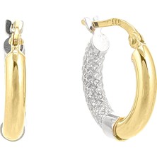 Prenses Pırlanta Kadın 14 Ayar Altın Sarı Beyaz Halka Küpe