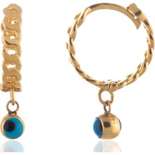 Prenses Pırlanta Kadın 14 Ayar Altın Göz Boncuklu Halka Küpe