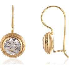 Prenses Pırlanta Kadın 14 Ayar Altın Tek Taş Sallantılı Küpe