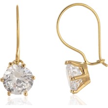 Prenses Pırlanta Kadın 14 Ayar Altın Tek Taş Sallantılı Küpe