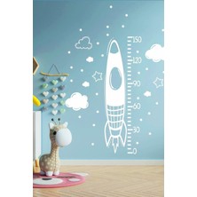 Msticker Beyaz Uzay Mekiği Yıldızlar ve Bulutlar Boy Ölçer Duvar Sticker