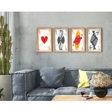 Bk Home Iskambil 4'lü El Yapımı Ahşap Çerçeveli Tablo-5