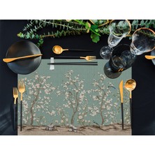 Adawall Home Yeşil Kuşlu Bahçe Kumaş Amerikan Servis 4'lü Set 35X50CM