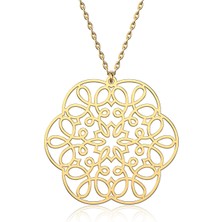 İndigo Takı Dantel Motifli Sade Altın Kaplama Gümüş Kolye