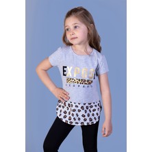 Toontoy Kids Toontoy Kız Çocuk Leopar Desenli Poplin Detaylı Tişört