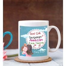 Hediye Zengini Kişiye Özel Seni Çok Seviyorum Anneciğim 2 Tema Beyaz Kupa Bardak