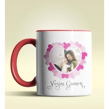 Hediye Zengini Kişiye Özel Çerçeveli Fotoğraf Tasarımlı Kırmızı Kupa Bardak