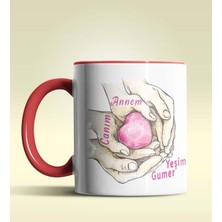 Hediye Zengini Kişiye Özel Canım Annem 2 Tasarımlı Kırmızı Kupa Bardak