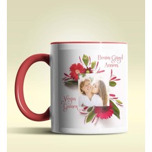 Hediye Zengini Kişiye Özel Çiçek Çerçeveli Fotoğraf 2 Temalı Kırmızı Kupa Bardak