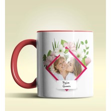 Hediye Zengini Kişiye Özel Fotoğraflı Çerçeve Tasarımlı Kırmızı Kupa Bardak