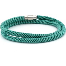 Solfera Iki Sıra Sarma Mıknatıslı Turkuaz Örgü Ip Erkek Bileklik M007P
