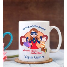 Hediye Zengini Kişiye Özel Benim Süper Annem 2 Temalı Beyaz Kupa Bardak