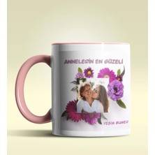 Hediye Zengini Kişiye Özel Çiçek Çerçeveli Fotoğraf Temalı Pembe Kupa Bardak