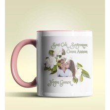 Hediye Zengini Kişiye Özel Çiçek Çerçeveli Fotoğraf 3 Temalı Pembe Kupa Bardak