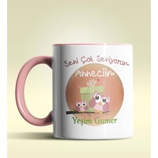 Hediye Zengini Kişiye Özel Seviyorum Anneciğim 3 Tasarımlı Pembe Kupa Bardak