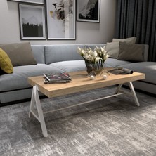 Mavi Trend Dekoratif Ahşap Orta Sehpa Metal Sehpa Beyaz