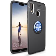 Nevarium Huawei P20 Lite Kılıf Yüzüklü Silikon Range Siyah-Mavi