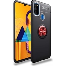 Nevarium Samsung Galaxy M21 Kılıf Yüzüklü Silikon Range Siyah-Kırmızı