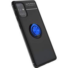 Nevarium Samsung Galaxy A71 Kılıf Yüzüklü Silikon Range Siyah-Mavi