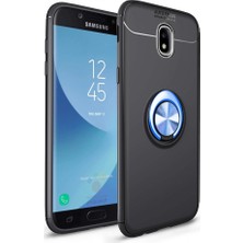 Nevarium Samsung Galaxy J7 Pro / J730 Kılıf Yüzüklü Silikon Range Siyah-Mavi