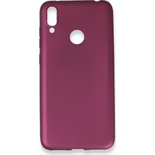 Nevarium Huawei Y7 2019 Kılıf Yumuşak Dokulu Silikon + Ekran Koruyucu Cam Mürdüm