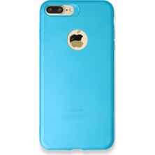 Nevarium iPhone 7 Plus Kılıf Yumuşak Dokulu Silikon + Ekran Koruyucu Cam Mavi
