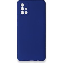 Nevarium Samsung Galaxy A71 Kılıf Yumuşak Dokulu Silikon + Ekran Koruyucu Cam Lacivert