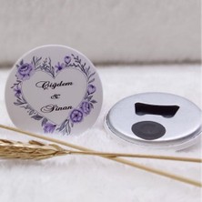 Hayaller Dükkanı 30 Adet Buton Açacak Magnet Nikah Şekeri Kalp Çiçek Uv Baskılı