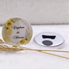 Hayaller Dükkanı 30 Adet Buton Açacak Magnet Nişan Şekeri Sarı Çiçekliı Uv Baskılı