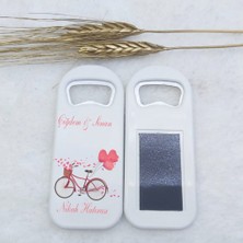 Hayaller Dükkanı 30 Adet Pembe Bisikletli Uzun Açacak Magnet 4,5X10,5 cm Uv Nikah Şekeri Nişan Ği