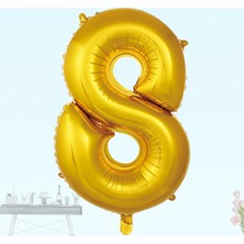 Süsle Bebek ve Parti 8 Yaş Rakam Folyo Balon, 100 cm - Altın